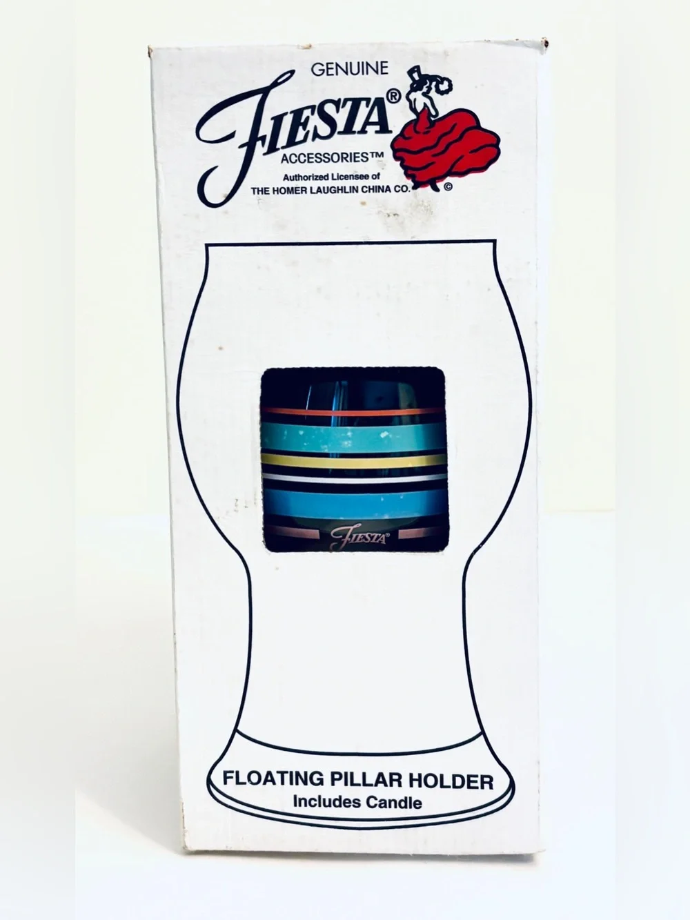 Vintage Fiesta Glass Floating Pillar Holder Hurricane Lamp Striped Original Box